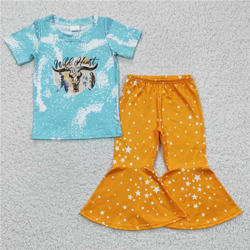 A12-2 Horn blue top + star yellow pants set