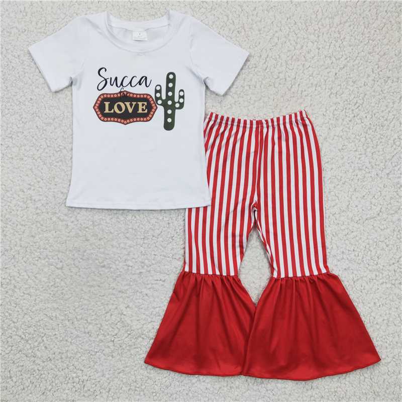 A2-1 love cactus short sleeve red striped pants set