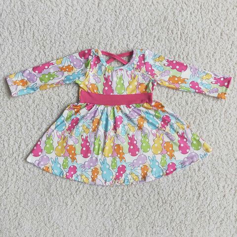 6 A18-1 Easter Pink Colorful Bunny Long Sleeve Dress