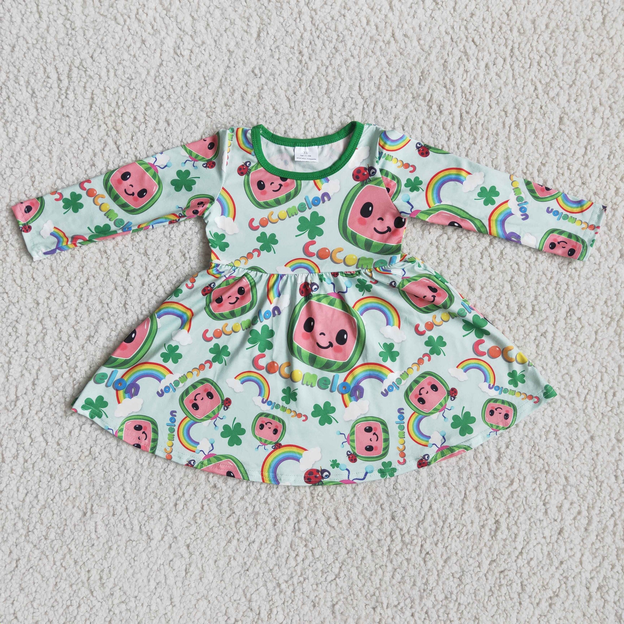 6 A11-26 St. Patrick's Day Green Clover Long Sleeve Dress