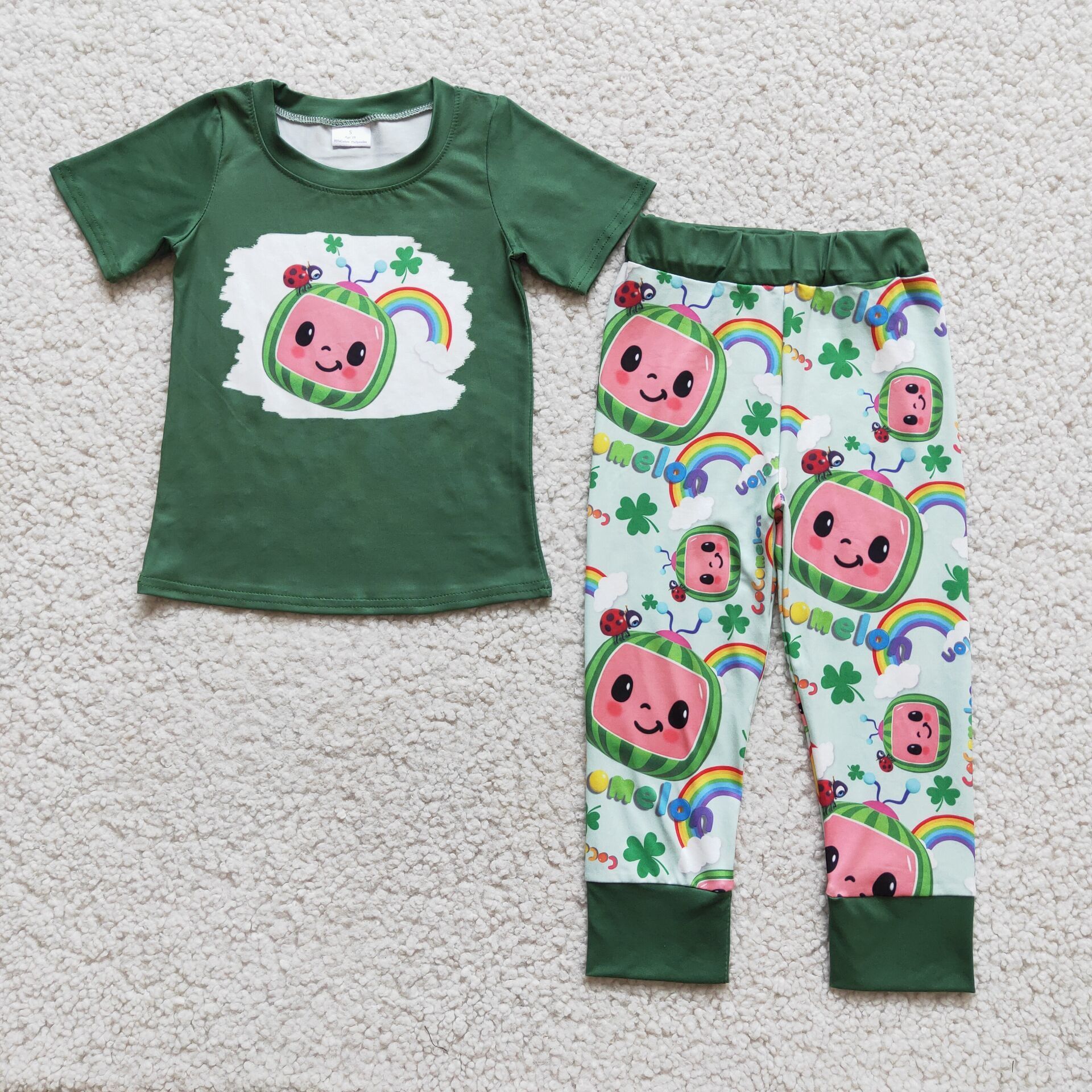 D5-2 St. Patrick's Day Green Clover Toddler Boys Long Pants Sets