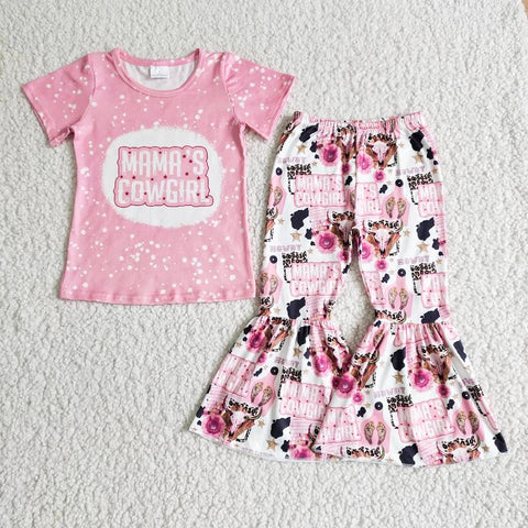 B7-28 Mama's Cowgirl Baby Girls Short Sleeve and Bell Bottoms Pants Sets