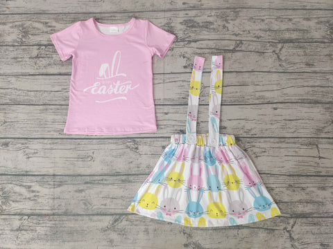 GSD0236 Girls Rabbit Pink Short Sleeve Suspender Dress Set