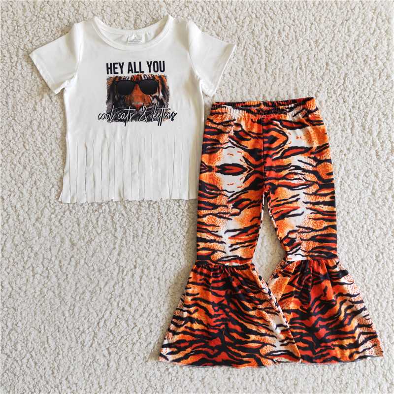 B12-16 hey fringed tiger short-sleeved pant set