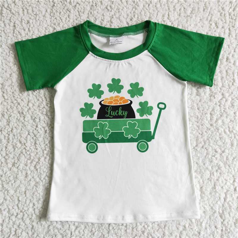 C8-1-2 St. Patrick's Day Green Clover Boy Shirt
