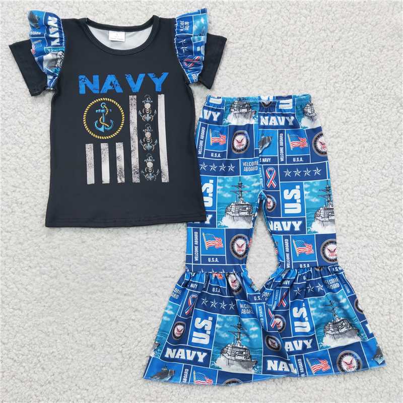 A1-17 NAVY black and blue lace short-sleeved swing pants set