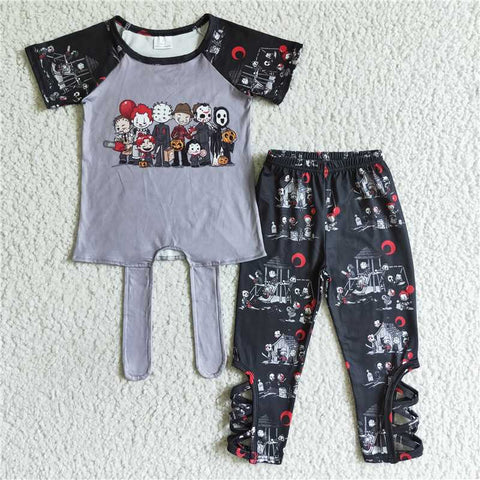 C1-3 Halloween Old Man Pumpkin Jar Top Pants Set