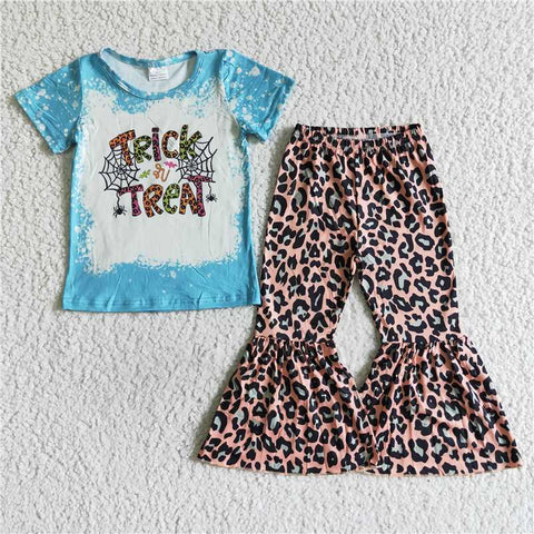A0-24 TRICK Spider web top Leopard-print flared pants set