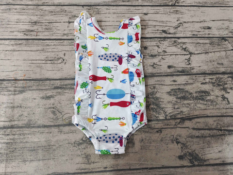 S0043 Girls Fishing White One Piece Swimsuit