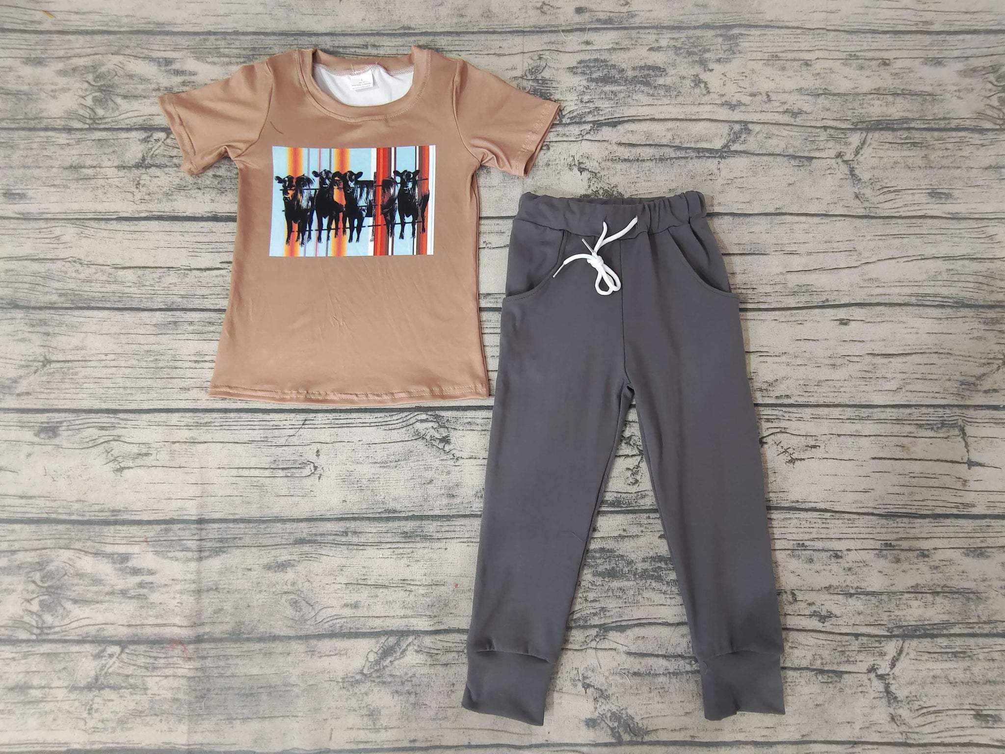 BSP00064 Boys Herd Brown Short Sleeve Gray Long Prayer Set