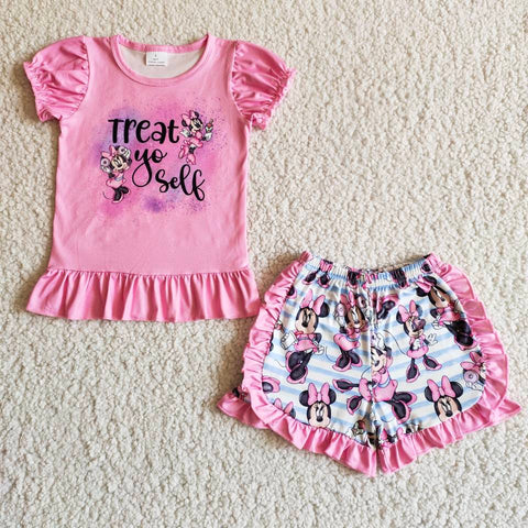 B7-12 Baby Girls Pink Lantern Sleeve Ruffles Shorts Sets