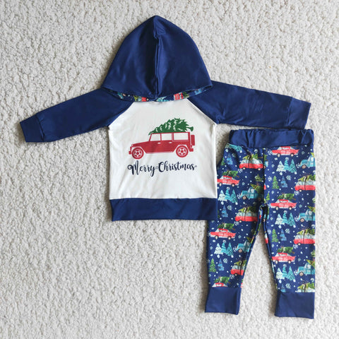 Merry Christmas Days Boys Pickup Hoodies Long Sleeve and Long Pants Sets