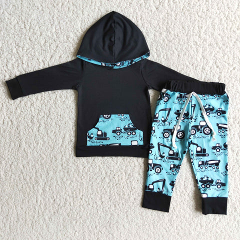 Boys Excavator Hoodies Long Sleeve and Long Pants Sets