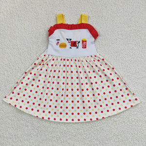 GSD0203 Girls Embroidered Cow Burger Tank Top Polka Dot Dress