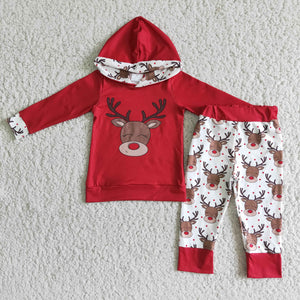 Christmas Days Girls Moose Hoodies Long Sleeve and Long Pants Sets