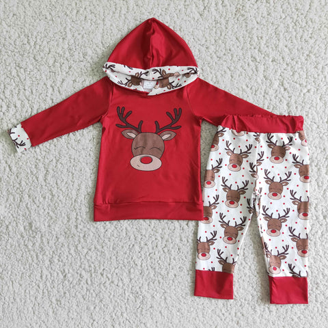 Christmas Days Girls Moose Hoodies Long Sleeve and Long Pants Sets