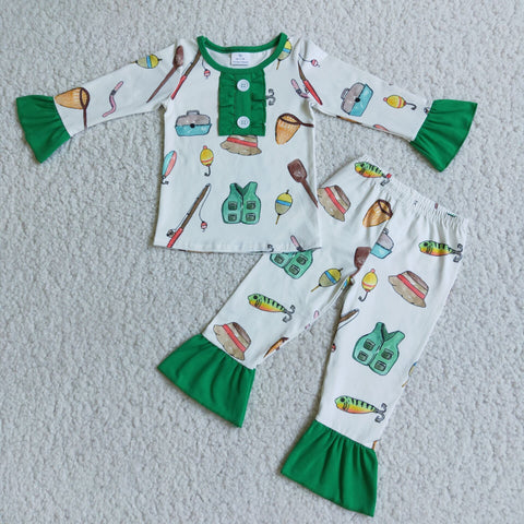 Baby Girls Fishing Gear Long Sleeve Pajamas Sets Sleepwear