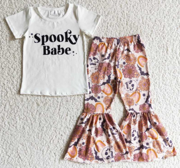 GSPO0194 Halloween Girls Short Sleeve Flared Pants Set