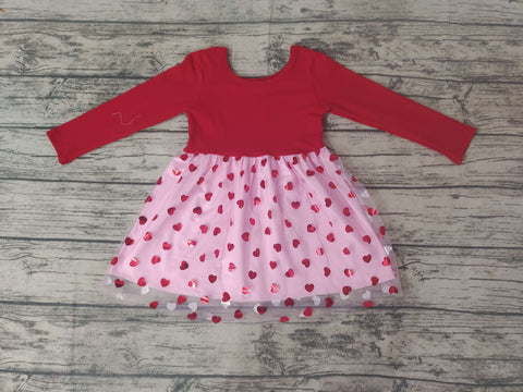 GLD0171 Girls Valentine's Day Heart Red Long Sleeve Mesh Dress