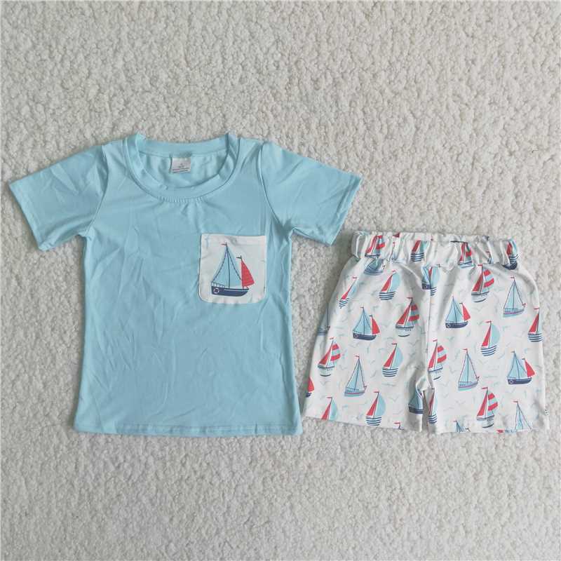 A7-11  Blue Sailing Pocket Summer Boys Suit