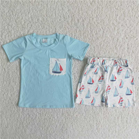 A7-11  Blue Sailing Pocket Summer Boys Suit