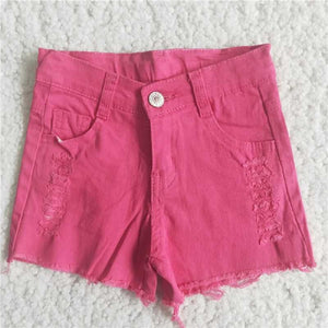 A9-24  Rose button frayed summer denim shorts