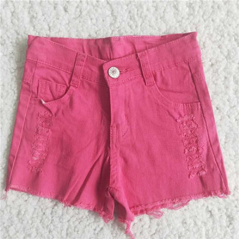 A9-24  Rose button frayed summer denim shorts