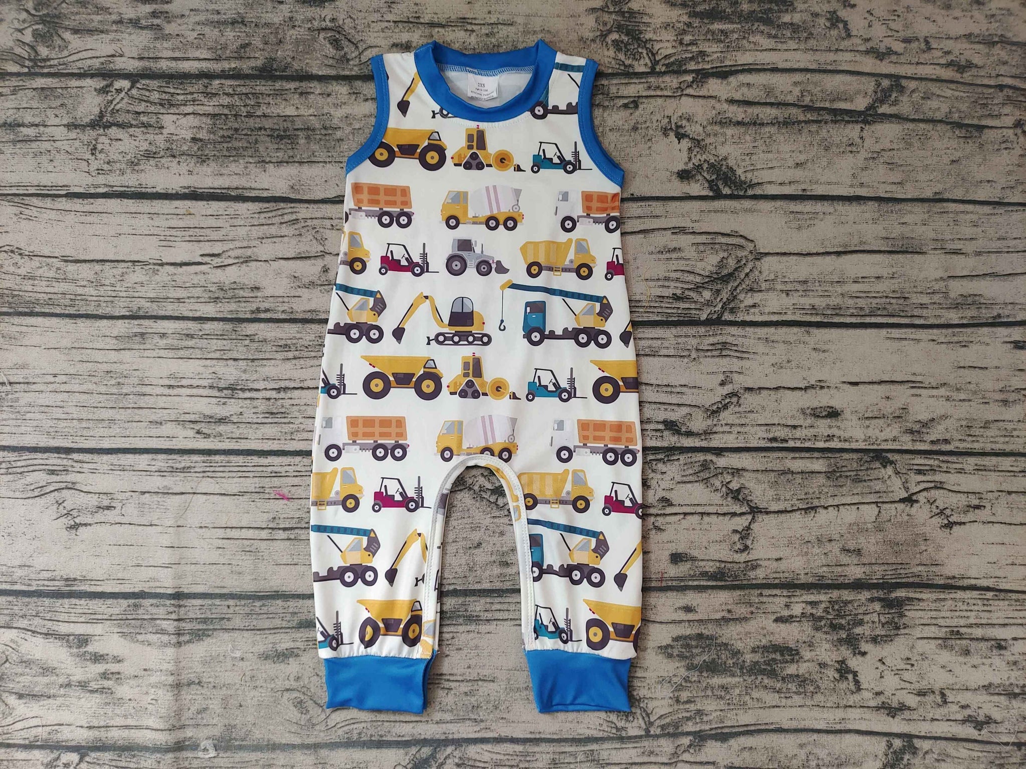 SR0197 Boys construction vehicle excavator sleeveless jumpsuit romper
