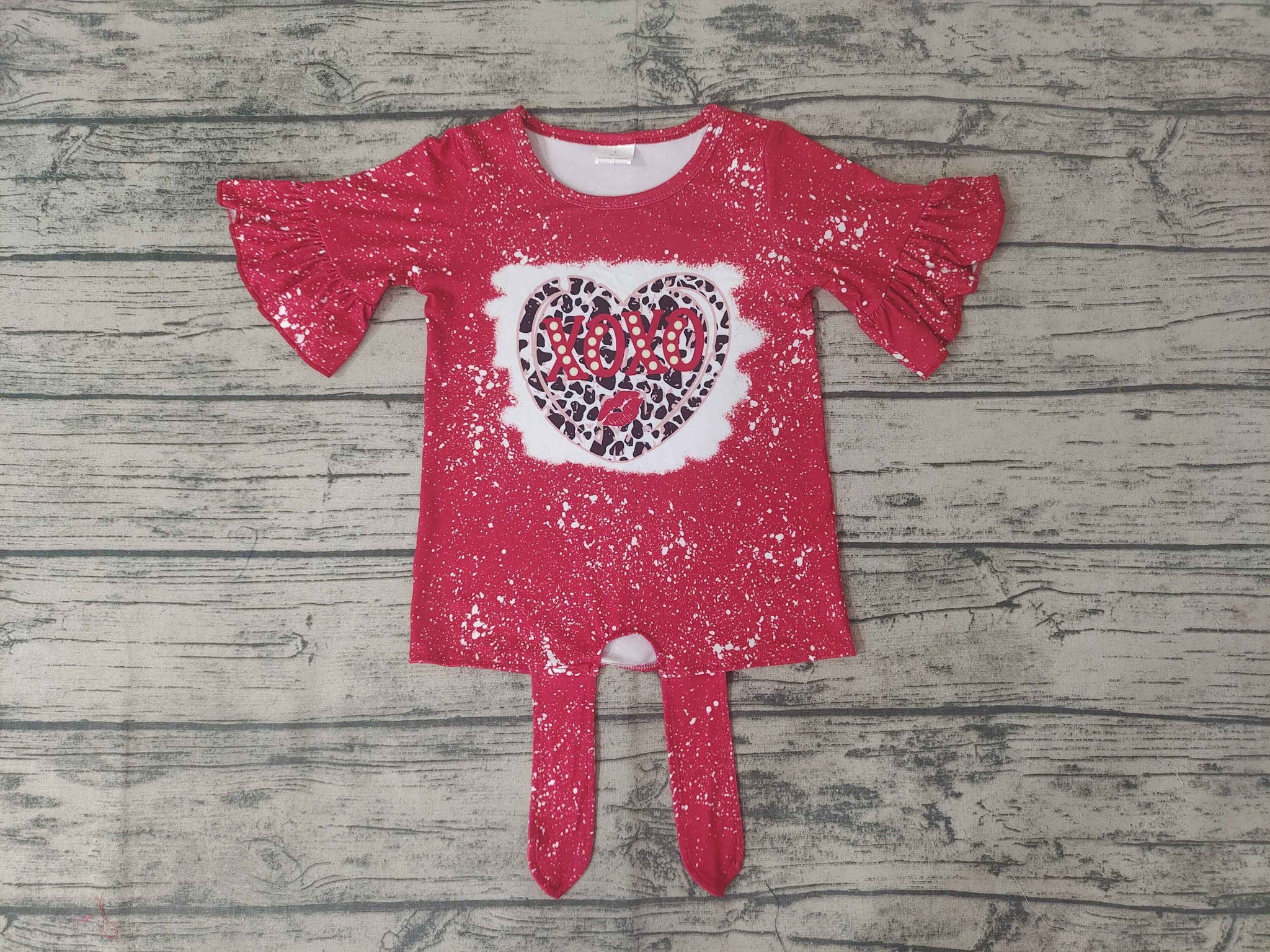 GT0127 Girls Cow Pattern Heart Red Short Sleeve Top