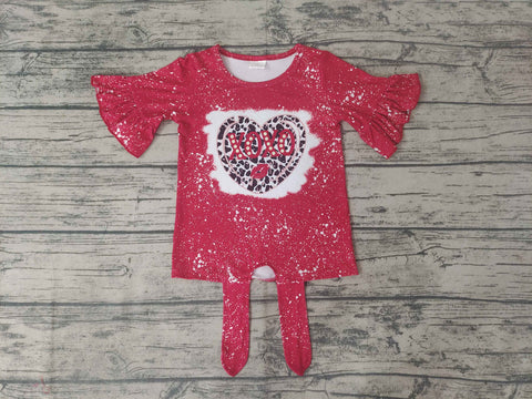 GT0127 Girls Cow Pattern Heart Red Short Sleeve Top