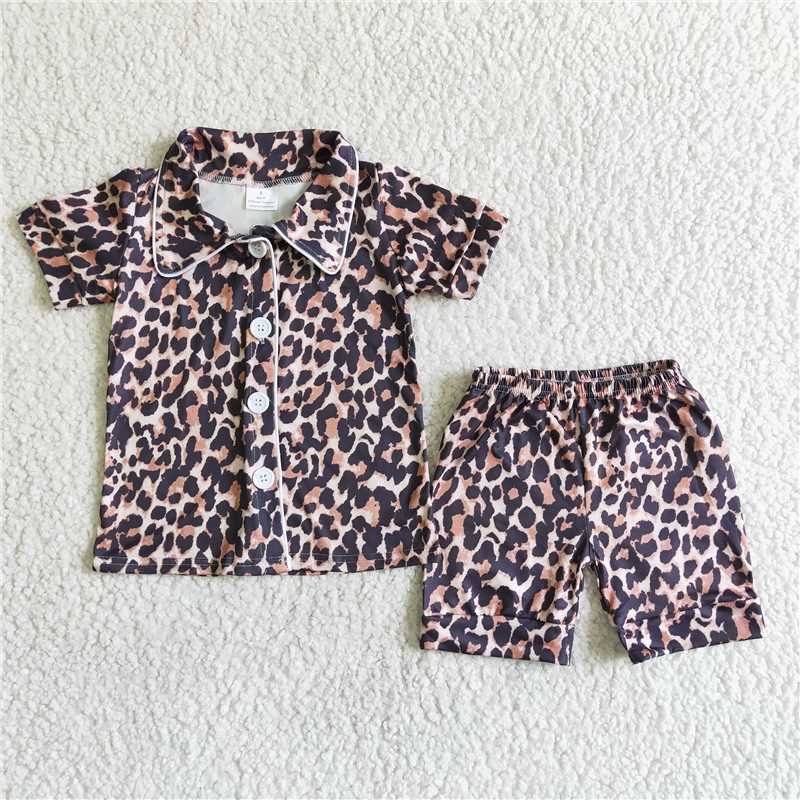 B14-25 Boys Leopard Short Sleeve Shorts Set