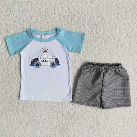 B18-4   Boys Embroidered Police Car Seersucker Suit