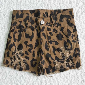 B4-16 Summer Leopard Denim Shorts