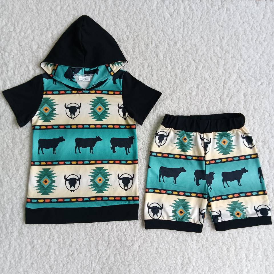 B4-1  Cow Boys Hoodie Set