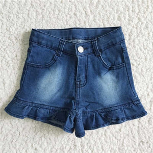 B6-16  Dark Blue Button Lace Denim Shorts