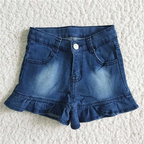 B6-16  Dark Blue Button Lace Denim Shorts