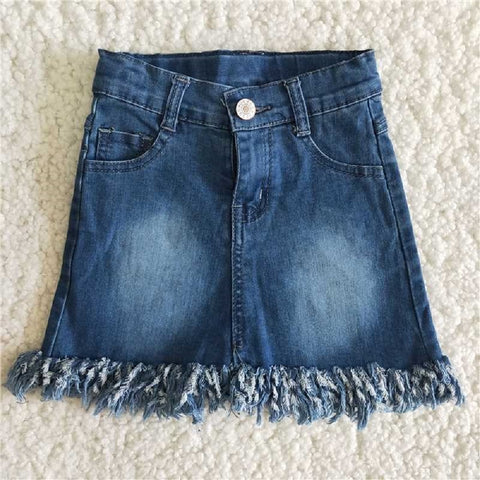 B6-23 Dark Blue Fringed Denim Skirt