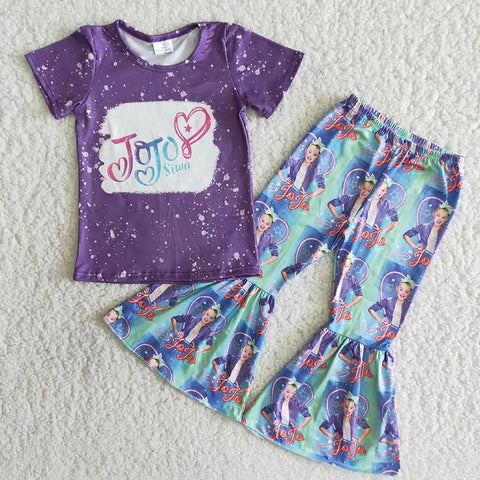 B9-23  Girls Purple Short Sleeve Trousers Set