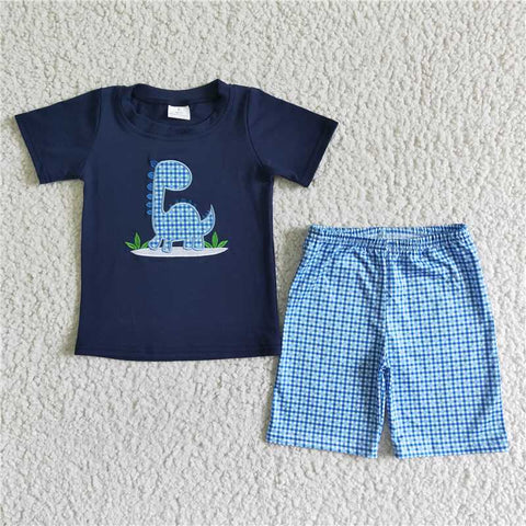 BSSO0005    Boys Embroidered Short Sleeve Blue Mesh Shorts Set