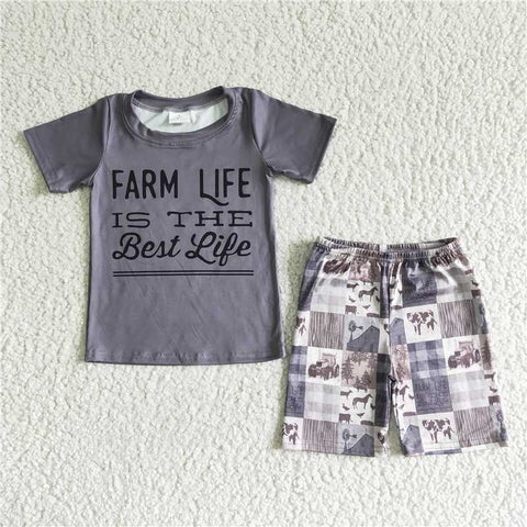 BSSO0029  Boys Gray Car Short Sleeve Shorts Set