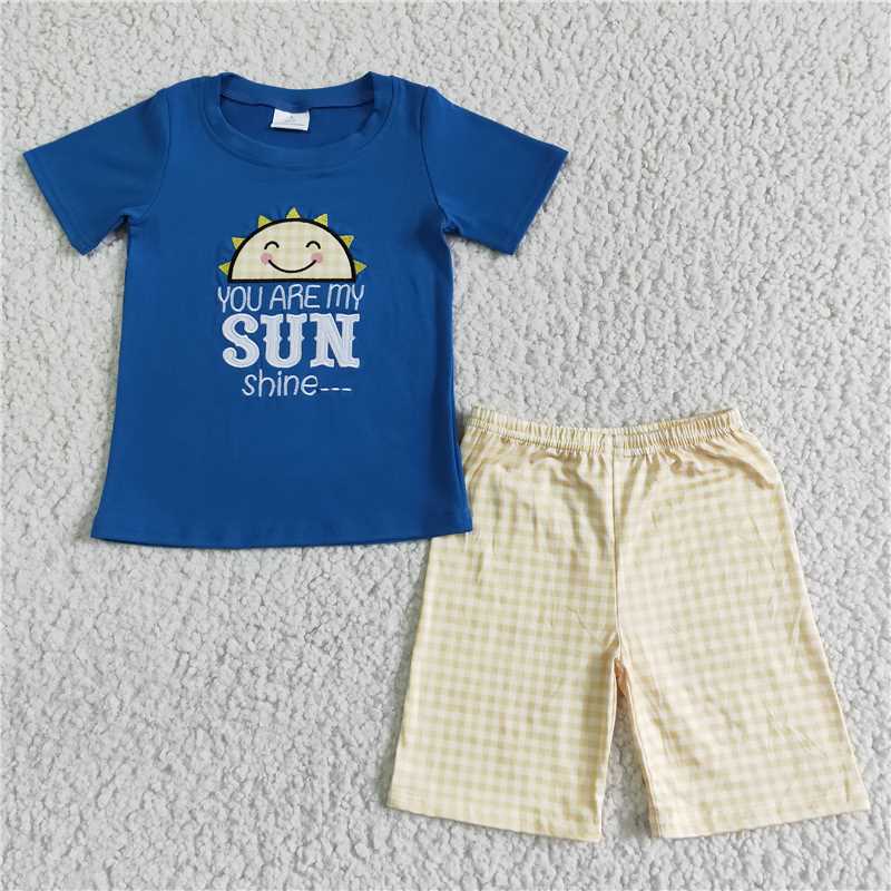 BSSO0057  Boys Embroidered Sun Short Sleeve Yellow Shorts Set