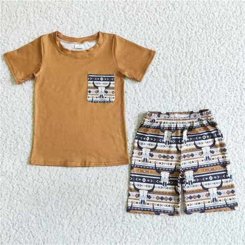 BSSO0073   Boys' Striped Tau Pocket Short Sleeve Shorts Set