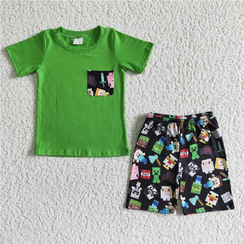 BSSO0078 Boys Minecraft Pocket Short Sleeve Shorts Set