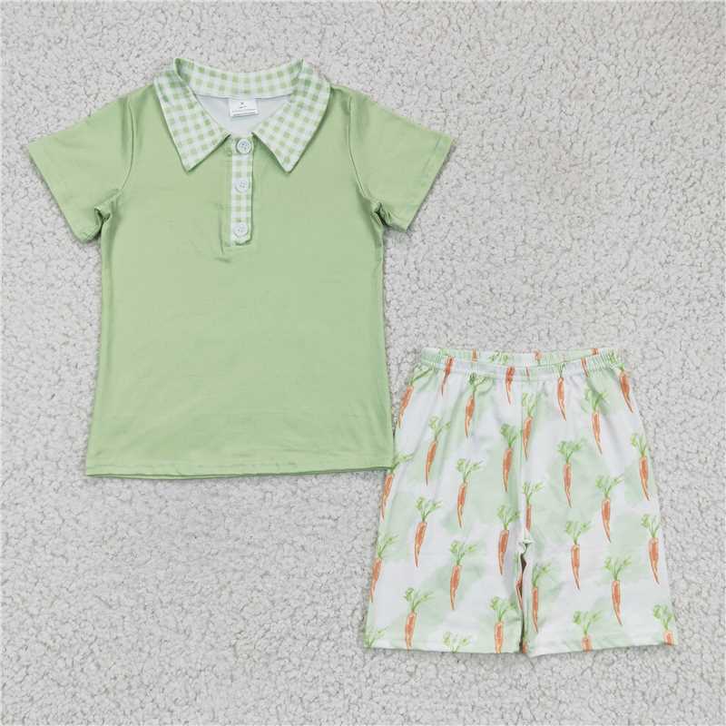 BSSO0095  Boys Carrot Green Short Sleeve Shorts Set