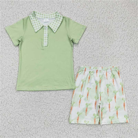 BSSO0095  Boys Carrot Green Short Sleeve Shorts Set