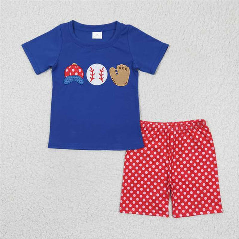 BSSO0098  Boys Embroidered Hat Blue Short Sleeve Shorts Set