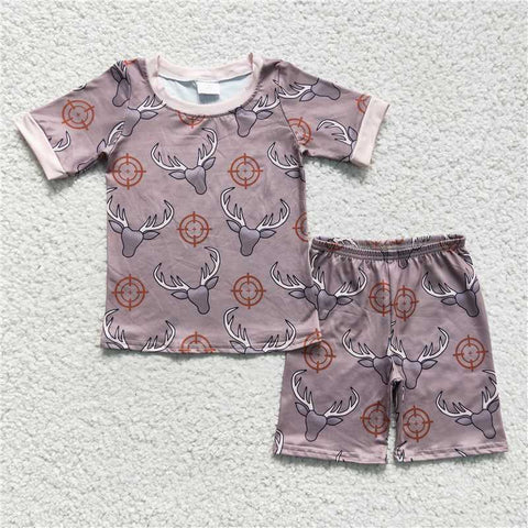 BSSO0099  Boys bull head dark coffee short-sleeved shorts suit