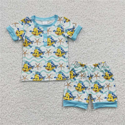 BSSO0114 Boy Cartoon Blue Short Sleeve Shorts Set