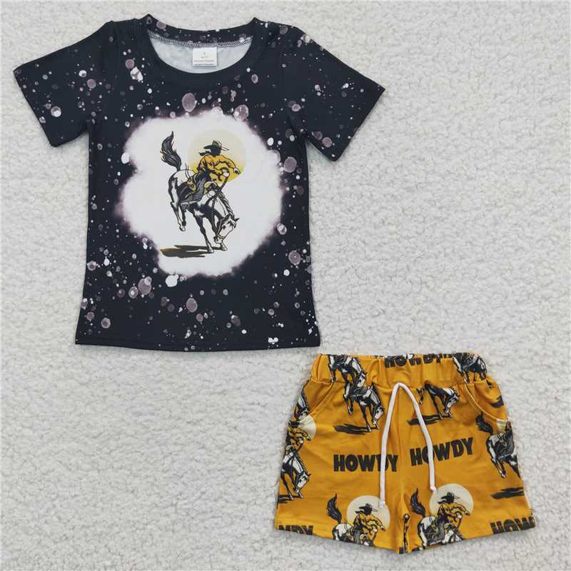 BSSO0197 Boys Riding Black Short Sleeve Shorts Set