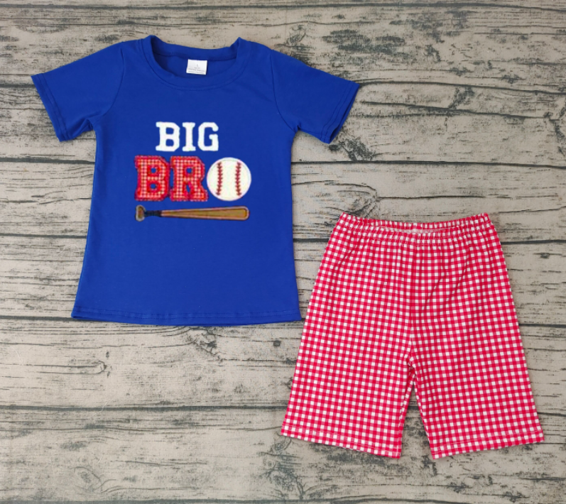 BSSO0203  Boys Embroidered Baseball Navy Blue Short Sleeve Shorts Set